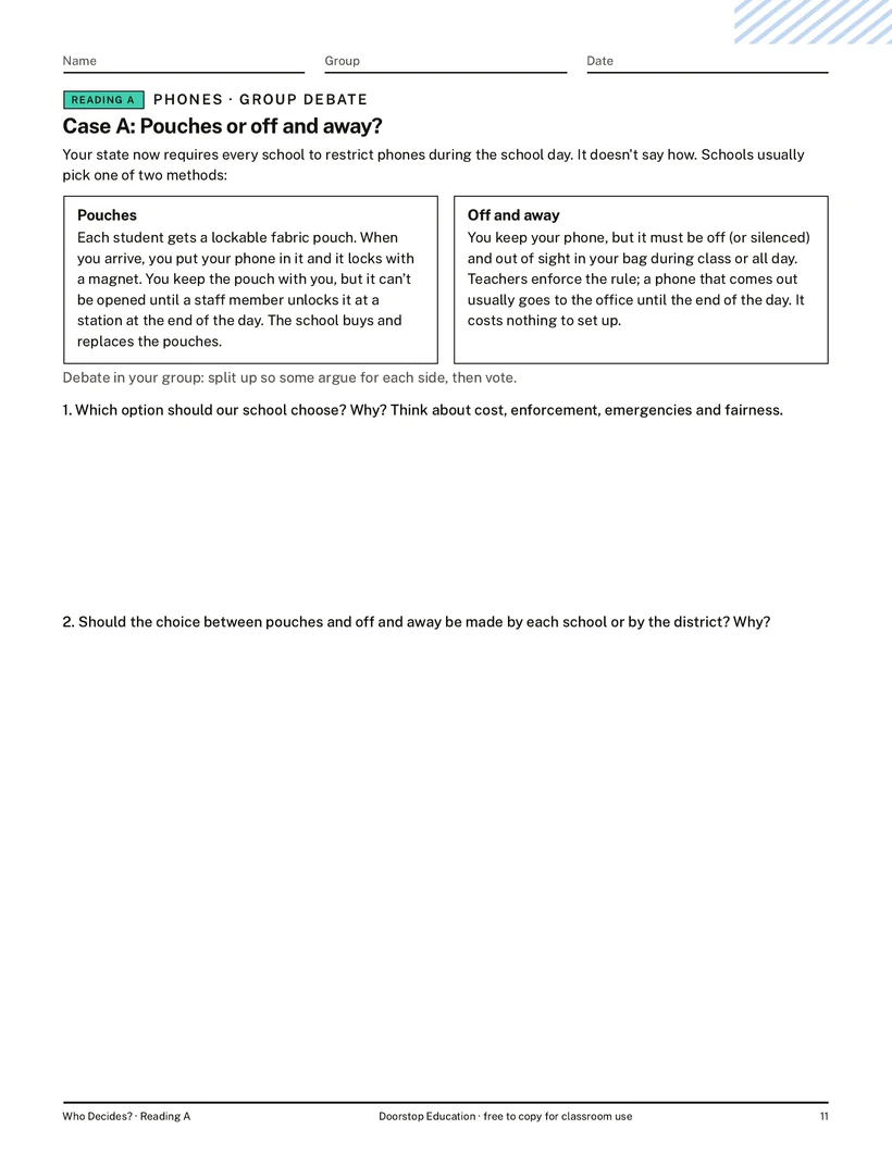 Case A handout: pouches or off and away? A phone policy group debate