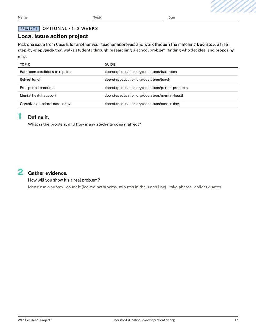 Project 1 handout: a step-by-step local issue action project